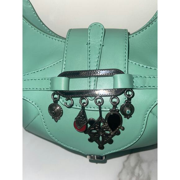 Jimmy Choo Turquoise Leather Hobo Bag with Charm Accents - Picture 3 of 4